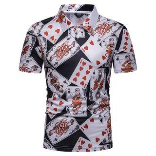 Short-sleeve Card Print Polo Shirt