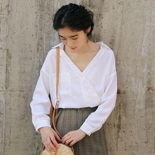 Long-sleeve Asymmetric Shirt White - One Size