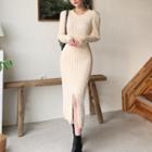 Cutaway-back Slit-front Cable-knit Dress