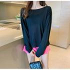 Long-sleeve Faux Pearl Cutout-back T-shirt