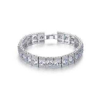 Fashion And Elegant Geometric Square Bracelet With Cubic Zirconia 17cm Silver - One Size