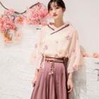 Traditional Chinese 3/4-sleeve Embroidered Top / Camisole Top / A-line Skirt / Set