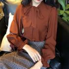 Long Sleeve Lace-up Blouse