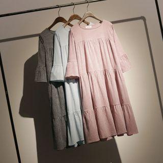 Plaid Elbow Sleeve Tiered Dress