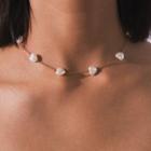 Heart Faux Pearl Alloy Choker Gold - One Size