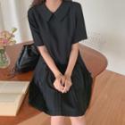 Collared Mini Pleat Dress Black - One Size