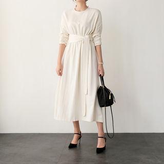 Tie-waist A-line Long Dress With Sash