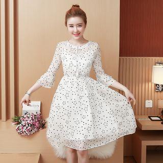 Star Print Elbow-sleeve A-line Chiffon Dress