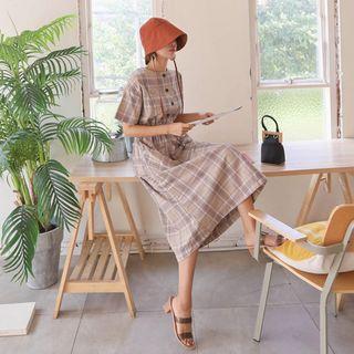 Pocket-detail Checked Midi Dress