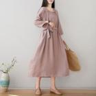 Tie-waist 3/4-sleeve Midi Shift Dress