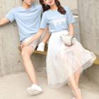 Couple Matching Lettering T-shirt Dress / Lace Skirt / T-shirt / Set