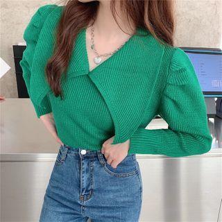 Long-sleeve Wide-collar Knit Top