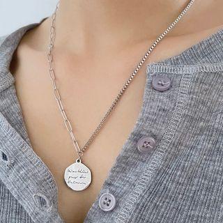 Lettering Pendant Chain Necklace K112 - Silver - One Size
