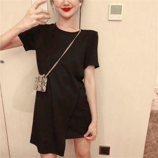Wrap Short-sleeve T-shirt Dress Black - One Size