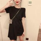 Wrap Short-sleeve T-shirt Dress Black - One Size