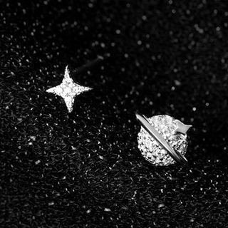 Planet Asymmetrical Sterling Silver Earring