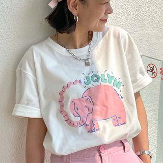 Short-sleeve Cartoon Elephant Print T-shirt