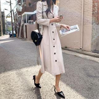 Pleated-waist Midi Blazer Dress