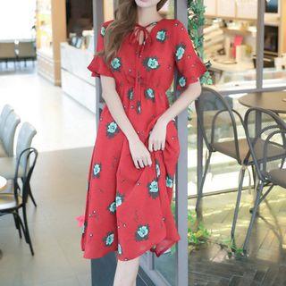 Print Frill Sleeve Chiffon Dress