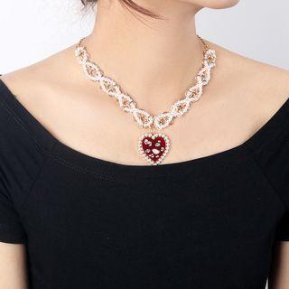 Heart Pendant Faux Pearl Necklace Gold - One Size
