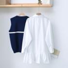Pleated Hem Shirt Dress / Color Block Knit Vest