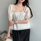 Short-sleeve Square Neck Blouse / Textured Midi Skirt