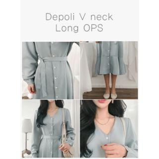 V-neck Ruffle-hem Long Shirtdress With Sash