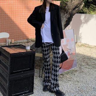 Single-breasted Blazer / Print Wide Leg Pants