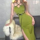 Spaghetti Strap Asymmetrical Slit Dress