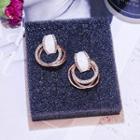 925 Sterling Silver Rhinestone Asymmetric Hoop Earring 1 Pair - Gold - One Size