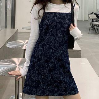 Long-sleeve T-shirt / Mini A-line Denim Jumper Dress