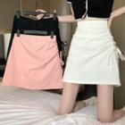 Pink High-waist A-line Drawstring Miniskirt