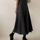 Band-waist Maxi Pleated Skirt Dark Gray - One Size