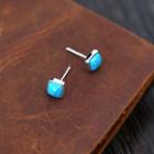 925 Sterling Silver Square Turquoise Earring 1 Pair - Earrings - Blue - One Size
