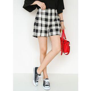Band-waist Check Linen Blend Shorts