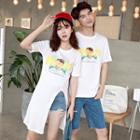 Couple Matching Printed Short-sleeve T-shirt / Printed Side-slit Short-sleeve Long T-shirt