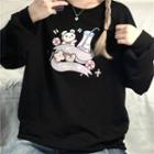 Cartoon Print Long-sleeve Oversize Pullover