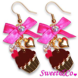 Sweet&co Ribbon Mini Cupcake Crystal Earrings Gold - One Size