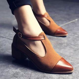 T-strap Cap-toe Pumps