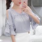 Elbow-sleeve Cold Shoulder Chiffon Blouse