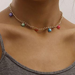 Rhinestone Pendant Alloy Choker 1 Pc - Gold - One Size