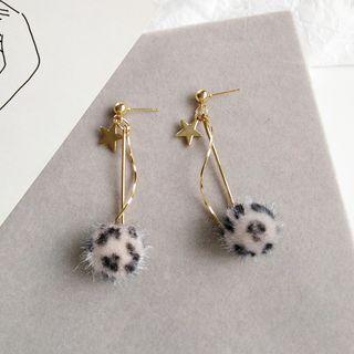 Leopard Print Pom Pom Spiral Earring
