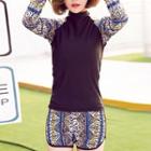 Patterned Long-sleeve 2-piece Swimsuit