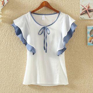 Two-tone Ruffle Trim Short-sleeve Top