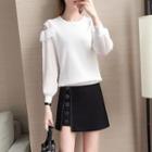 Set: Long-sleeve Ruffled Knit Top + Mini A-line Skirt