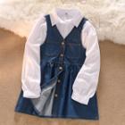 Plain Shirt / Denim Mini A-line Overall Dress