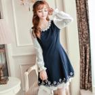 Ruffled-cuff Lace-sleeved A-line Dress