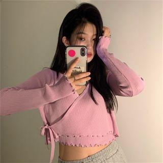 Tie-front Long-sleeve Cropped Cardigan