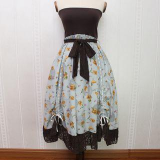 Floral Print Panel Strapless Midi Dress