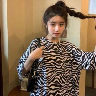 Elbow-sleeve Zebra Print T-shirt Zebra - One Size